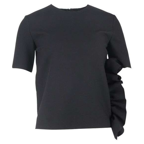 MSGM Ruffle Detailed T-Shirt in Black Polyester - Picture 1 of 3